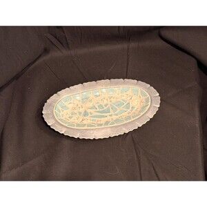 Mid Century German Aluminum Tray with Ceramic Mosaic Floral Center - Signed